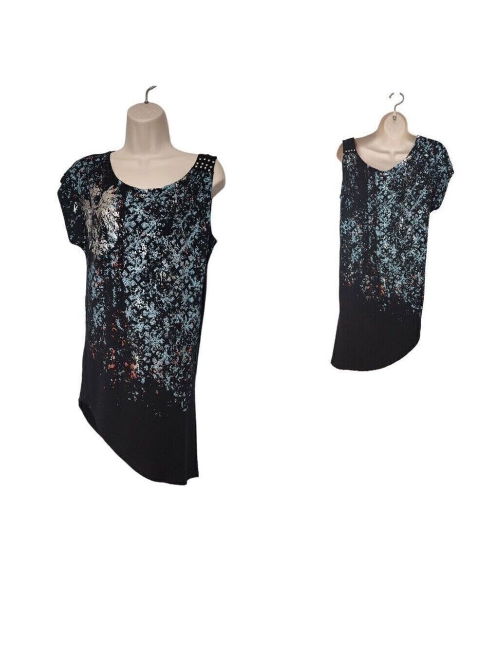 Adiktd Black Multicolor Asymmetric Hem Mini Dress Large
